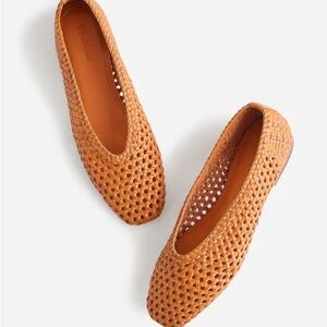 Madewell Woven Leather Flats in Cognac Tan